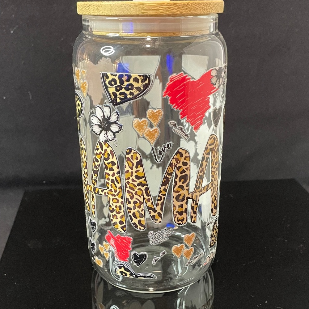Leopard Print Mama Glass Tumbler with Bamboo Lid - Picture 3 of 5